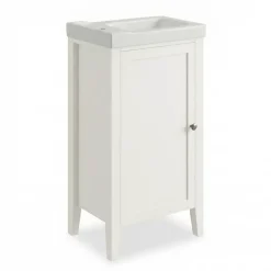 GoodHome Meuble lave mains à poser blanc mat l.44 cm Perma + plan vasque blanc Lana,* Lave-Mains