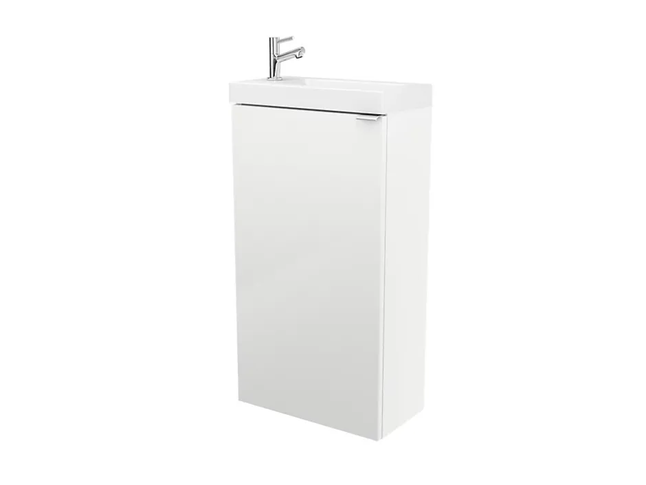 GoodHome Meuble lave mains à poser blanc brillant l.44 cm Imandra + plan vasque blanc résine Beni,