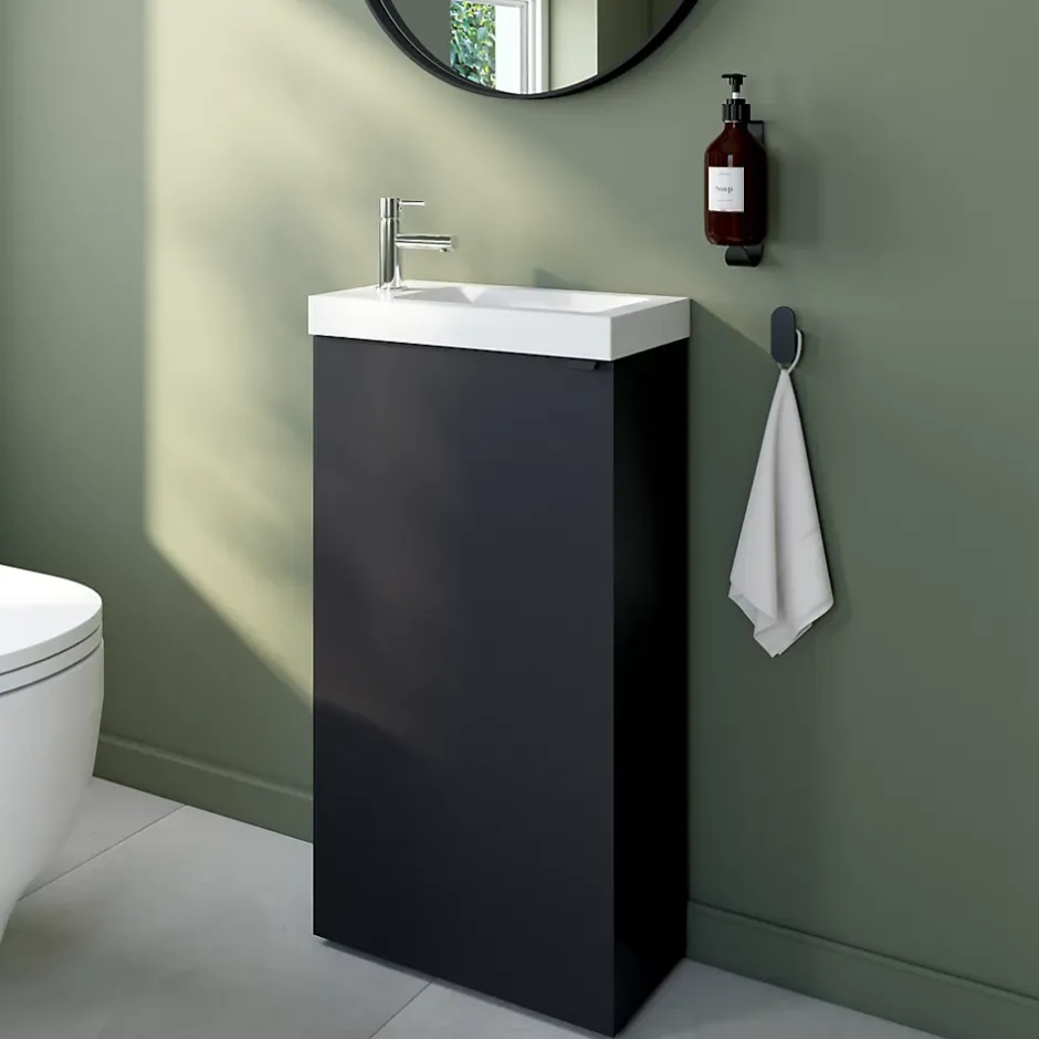 GoodHome Meuble lave mains à poser noir mat l.44 x H.79 x P.23 cm, Imandra* Lave-Mains
