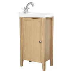 GoodHome Meuble lave mains à poser placage chêne l.44 x H.80,6 x P.30 cm, Perma