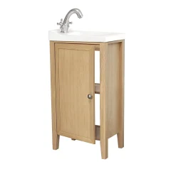 GoodHome Meuble lave mains à poser placage chêne l.44 x H.80,6 x P.30 cm, Perma