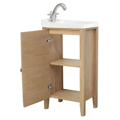 GoodHome Meuble lave mains à poser placage chêne l.44 x H.80,6 x P.30 cm, Perma