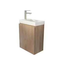 Aurlane Meuble Lave Mains Décor Bois 40x50x22 cm avec Vasque en SMC Blanche - ELEMENTARY* Lave-Mains