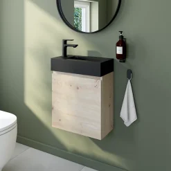 Meuble lave mains effet chêne artisan l.45 x H.44 x P.21 cm, Calao* Lave-Mains|Meuble De Salle De Bains Faible Profondeur