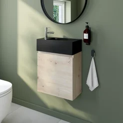 Meuble lave mains effet chêne artisan l.45 x H.44 x P.21 cm, Calao* Lave-Mains|Meuble De Salle De Bains Faible Profondeur