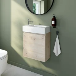 Meuble lave mains effet chêne artisan l.45 x H.44 x P.21 cm, Calao* Lave-Mains|Meuble De Salle De Bains Faible Profondeur