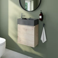 Meuble lave mains effet chêne artisan l.45 x H.44 x P.21 cm, Calao* Lave-Mains|Meuble De Salle De Bains Faible Profondeur