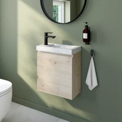 Meuble lave mains effet chêne artisan l.45 x H.44 x P.21 cm, Calao* Lave-Mains|Meuble De Salle De Bains Faible Profondeur