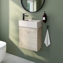Meuble lave mains effet chêne artisan l.45 x H.44 x P.21 cm, Calao* Lave-Mains|Meuble De Salle De Bains Faible Profondeur