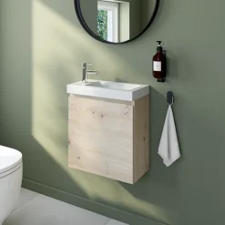 Meuble lave mains effet chêne artisan l.45 x H.44 x P.21 cm, Calao* Lave-Mains|Meuble De Salle De Bains Faible Profondeur