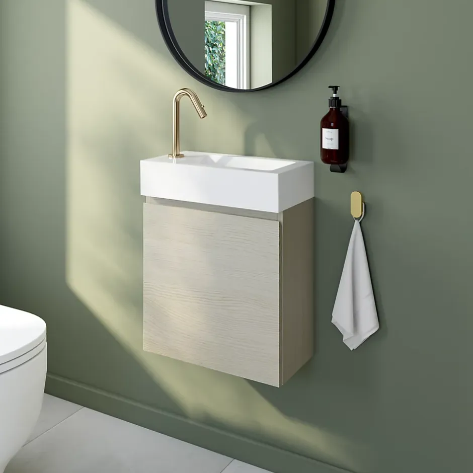 Meuble lave mains effet chêne l.45 x H.44 x P.21 cm, Calao* Lave-Mains|Meuble De Salle De Bains Faible Profondeur