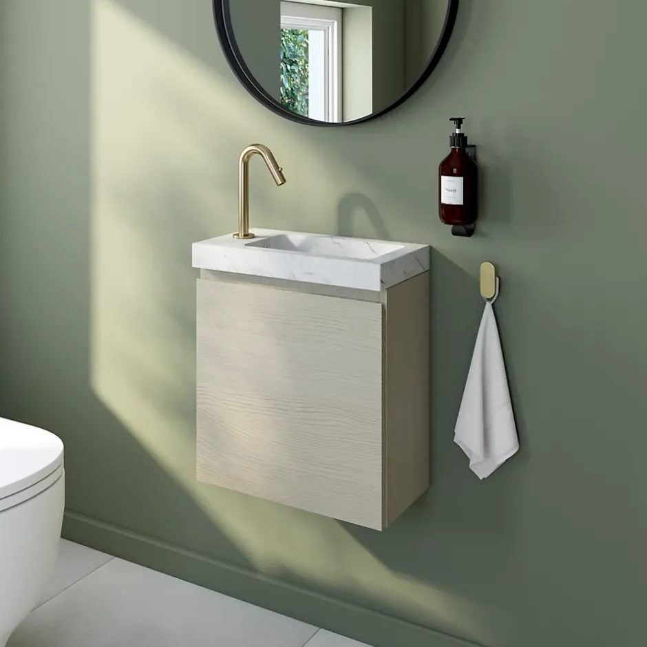 Meuble lave mains effet chêne l.45 x H.44 x P.21 cm, Calao* Lave-Mains|Meuble De Salle De Bains Faible Profondeur