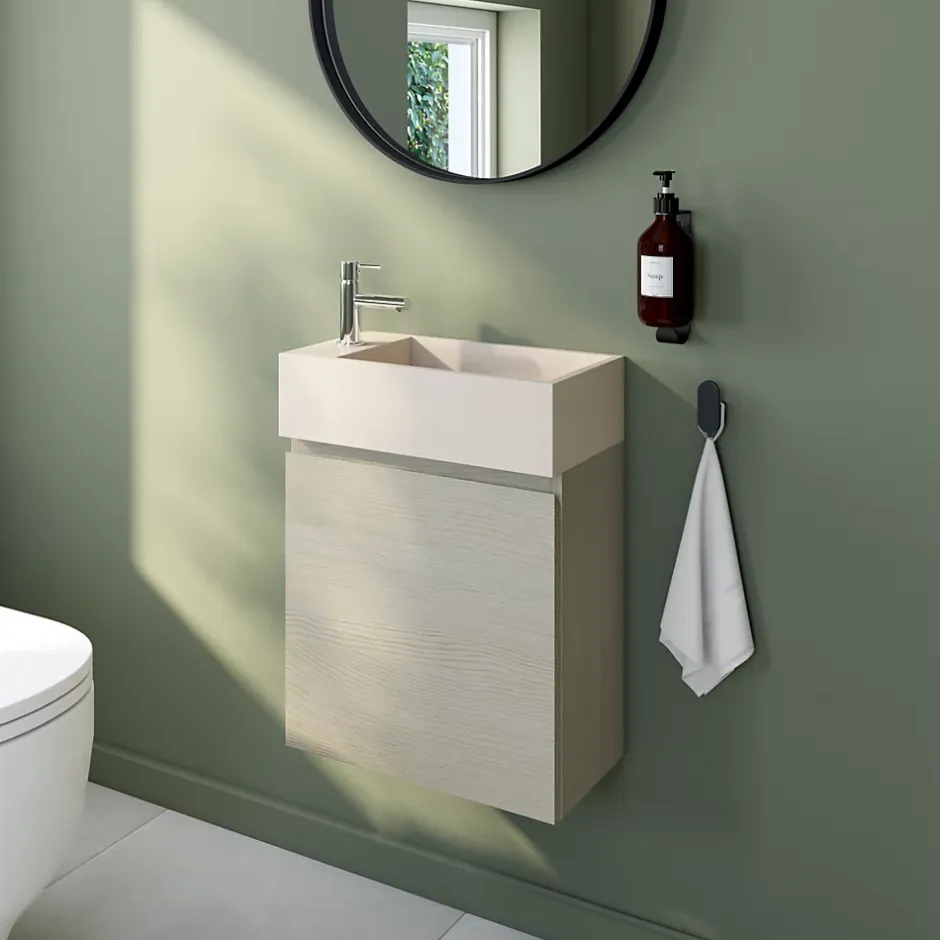 Meuble lave mains effet chêne l.45 x H.44 x P.21 cm, Calao* Lave-Mains|Meuble De Salle De Bains Faible Profondeur