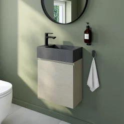 Meuble lave mains effet chêne l.45 x H.44 x P.21 cm, Calao* Lave-Mains|Meuble De Salle De Bains Faible Profondeur