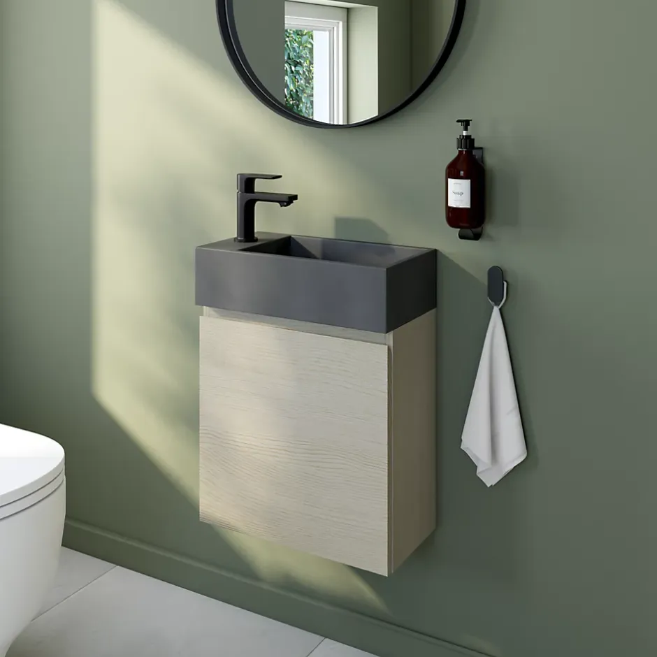 Meuble lave mains effet chêne l.45 x H.44 x P.21 cm, Calao* Lave-Mains|Meuble De Salle De Bains Faible Profondeur