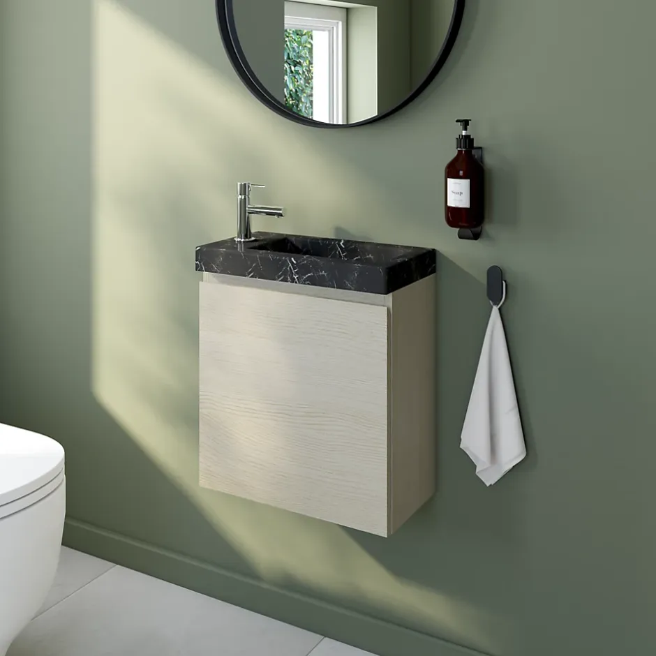 Meuble lave mains effet chêne l.45 x H.44 x P.21 cm, Calao* Lave-Mains|Meuble De Salle De Bains Faible Profondeur
