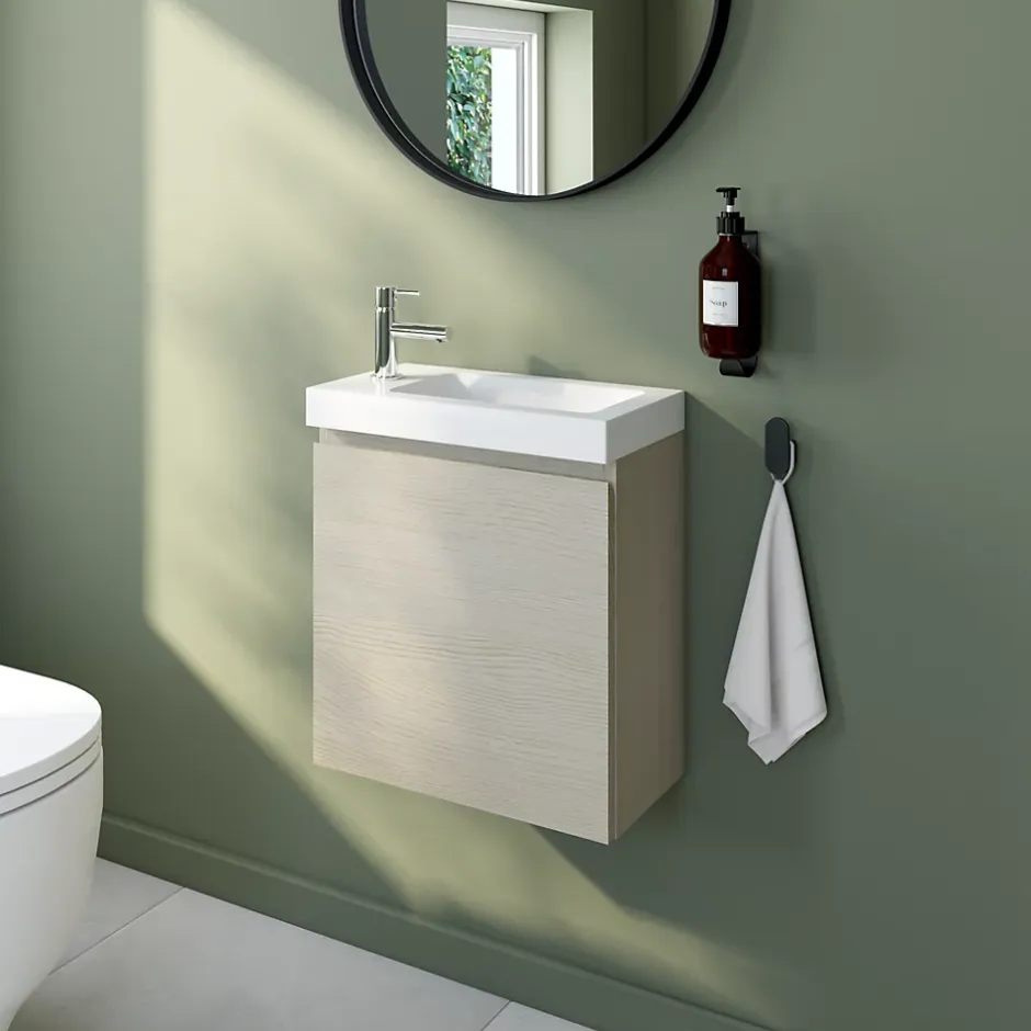 Meuble lave mains effet chêne l.45 x H.44 x P.21 cm, Calao* Lave-Mains|Meuble De Salle De Bains Faible Profondeur