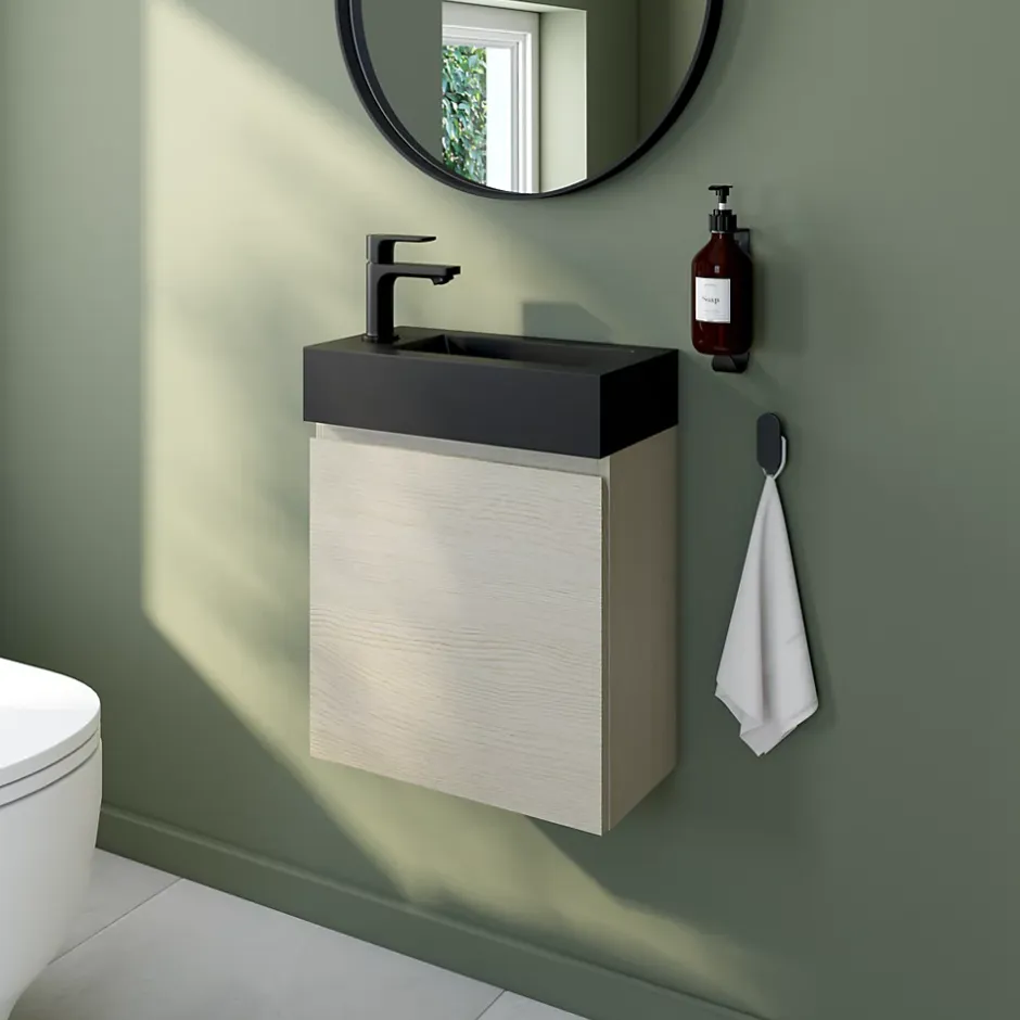 Meuble lave mains effet chêne l.45 x H.44 x P.21 cm, Calao* Lave-Mains|Meuble De Salle De Bains Faible Profondeur