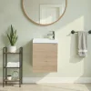 GoodHome Meuble lave mains suspendu effet chêne l.44 cm Imandra + plan vasque blanc résine Beni,