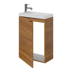 GoodHome Meuble lave mains suspendu effet noyer l.44 x H.55 x P.23 cm, Imandra