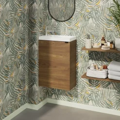 GoodHome Meuble lave mains suspendu effet noyer l.44 x H.55 x P.23 cm, Imandra