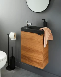 GoodHome Meuble lave mains suspendu effet noyer l.44 x H.55 x P.23 cm, Imandra