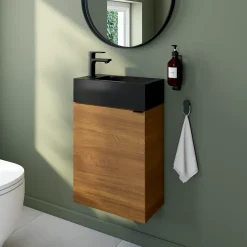 GoodHome Meuble lave mains suspendu effet noyer l.44 x H.55 x P.23 cm, Imandra