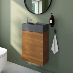 GoodHome Meuble lave mains suspendu effet noyer l.44 x H.55 x P.23 cm, Imandra