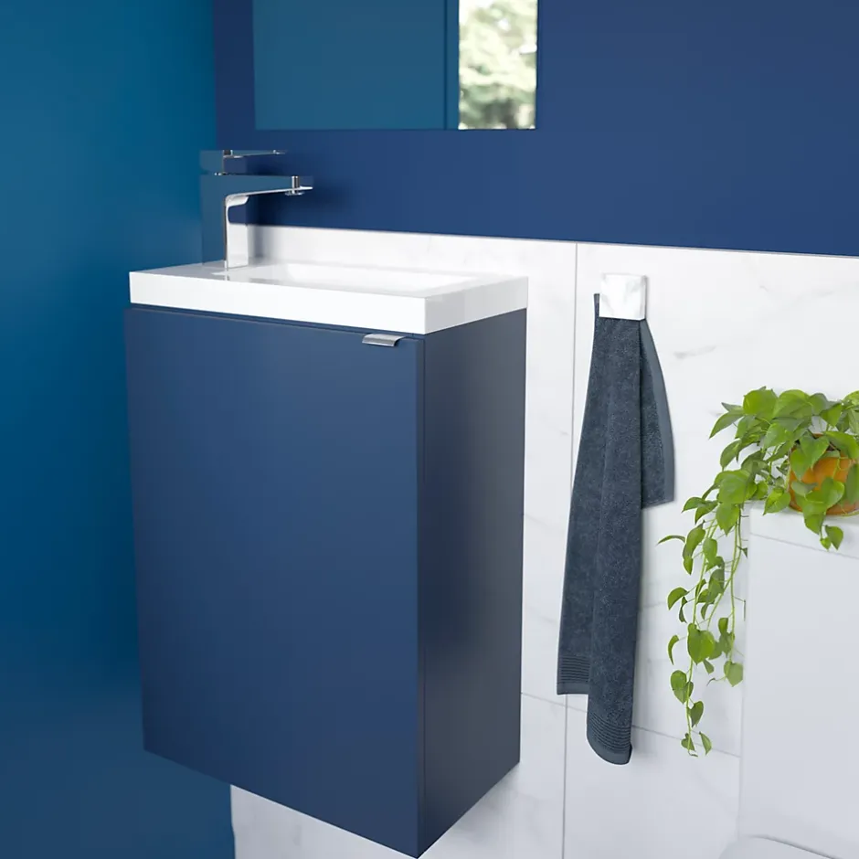 GoodHome Meuble lave mains suspendu bleu nuit mat l.44 x H.55 x P.23 cm, Imandra* Lave-Mains