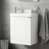 GoodHome Meuble lave mains suspendu blanc brillant l.44 cm Imandra + plan vasque blanc résine Beni,* Lave-Mains