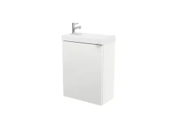 GoodHome Meuble lave mains suspendu blanc brillant l.44 cm Imandra + plan vasque blanc résine Beni,* Lave-Mains