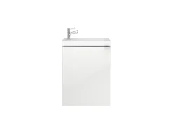 GoodHome Meuble lave mains suspendu blanc brillant l.44 cm Imandra + plan vasque blanc résine Beni,* Lave-Mains
