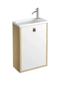 Decotec Meuble lave mains suspendu blanc mat + plan vasque l.46 x H.69 x P.23 cm, ouverture à gauche, Havana