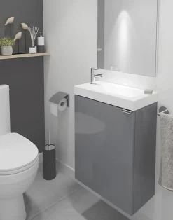 GoodHome Meuble lave mains suspendu gris l.44 x H.55 x P.23 cm Imandra, Imandra