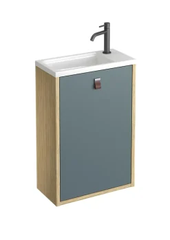 Decotec Meuble lave mains suspendu vert toundra mat + plan vasque l.46 x H.69 x P.23 cm, ouverture à gauche, Havana* Lave-Mains