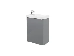 GoodHome Meuble lave mains suspendu gris brillant l.44 cm Imandra + plan vasque blanc résine Beni,