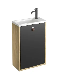 Decotec Meuble lave mains suspendu noir mat + plan vasque l.46 x H.69 x P.23 cm, ouverture à gauche, Havana* Lave-Mains