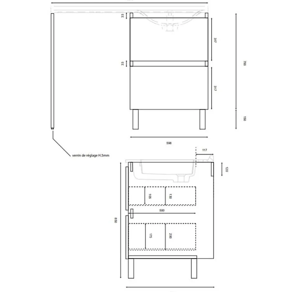 Cuisibane Meuble lave-linge IDEA, plan vasque déportée + Miroir Prestige- Bois- Vasque à droite* Ensemble Meuble De Salle De Bains