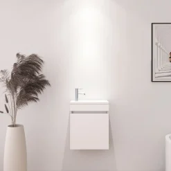 Dileci Meuble lave-main blanc compact avec vasque intégrée -* Lave-Mains