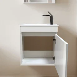 Dileci Meuble lave-main blanc compact avec vasque intégrée -* Lave-Mains