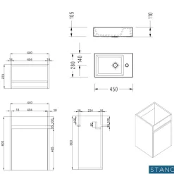 Stano Meuble lave-main salle de bain design MESSINA largeur 45 cm blanc laque