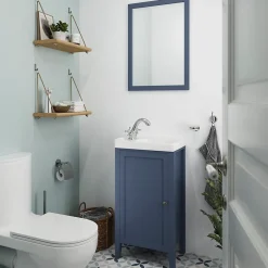 GoodHome Meuble lave-mains à poser 1 porte bleu mat l.44 x H.80 x P.30 cm, Perma* Lave-Mains
