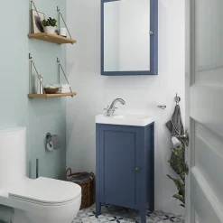 GoodHome Meuble lave-mains à poser 1 porte bleu mat l.44 x H.80 x P.30 cm, Perma* Lave-Mains