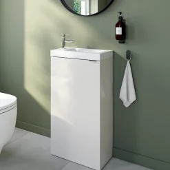 GoodHome Meuble lave-mains à poser blanc brillant l.44 cm Imandra + plan vasque blanc céramique Nira,* Lave-Mains
