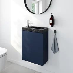 Homesight Meuble lave-mains à poser bleu nuit mat l.44 cm Imandra + plan vasque effet marbre noir, GoodHome