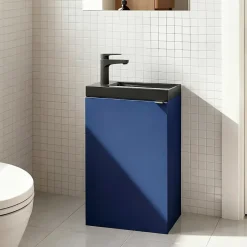 GoodHome Meuble lave-mains à poser bleu nuit mat l.44 cm Imandra + plan vasque noir céramique Nira,