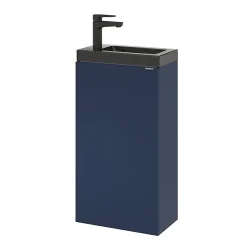 GoodHome Meuble lave-mains à poser bleu nuit mat l.44 cm Imandra + plan vasque noir céramique Nira,