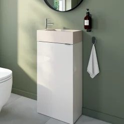 Meuble lave-mains à poser blanc brillant l.44 cm Imandra + plan vasque béton beige moucheté, GoodHome* Lave-Mains