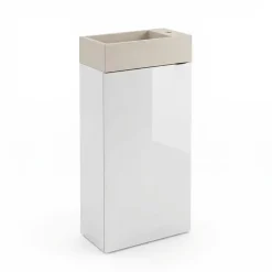 Meuble lave-mains à poser blanc brillant l.44 cm Imandra + plan vasque béton beige moucheté, GoodHome* Lave-Mains