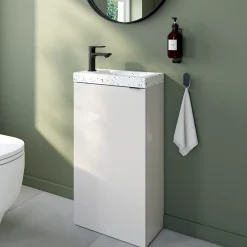 GoodHome Meuble lave-mains à poser blanc brillant l.44 cm Imandra + plan vasque terrazzo,* Lave-Mains